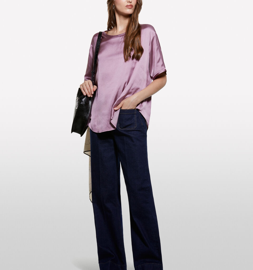 Mauve oversized satin blouse - women's blouses - Lilac | Sisley image number 1